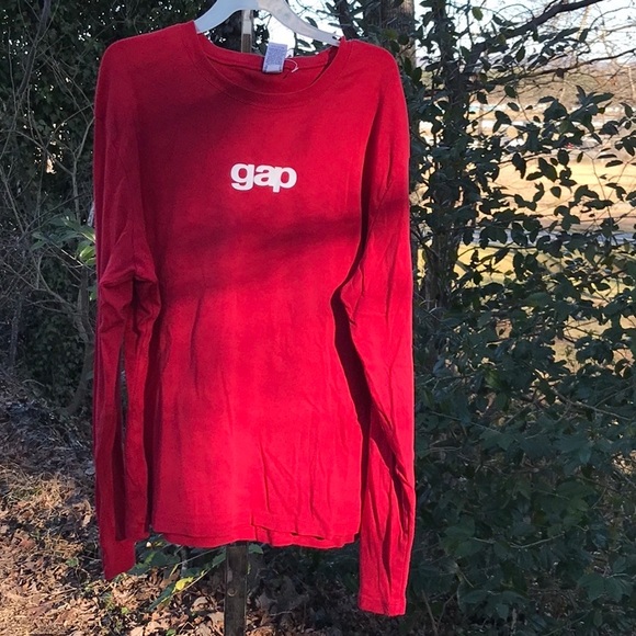 Gap Red Long Sleeves logo Tee XXL Round Neckline - Picture 3 of 12